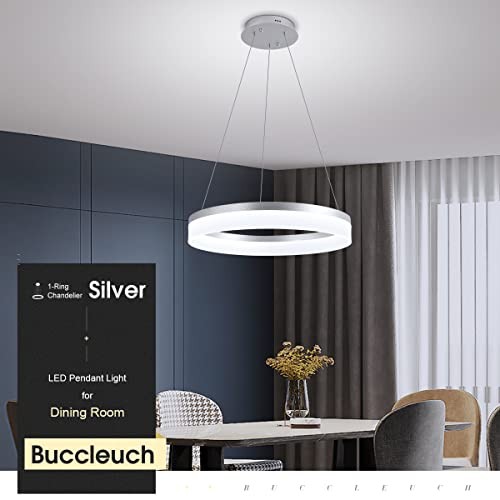 Modern LED Pendant Light, Dimmable LED Chandelier for Silver 1 Ring 19.7"