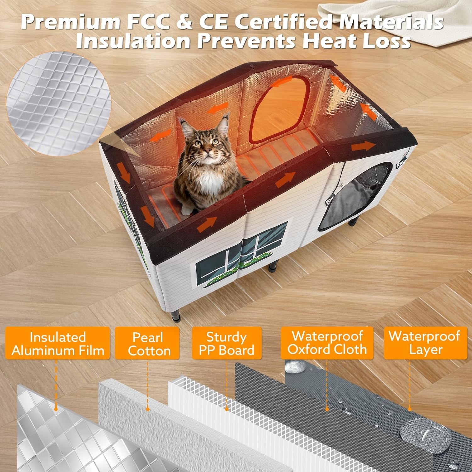 GASUR Weatherproof Heated Cat House for Outdoor Cats Insulated Heating Cat House