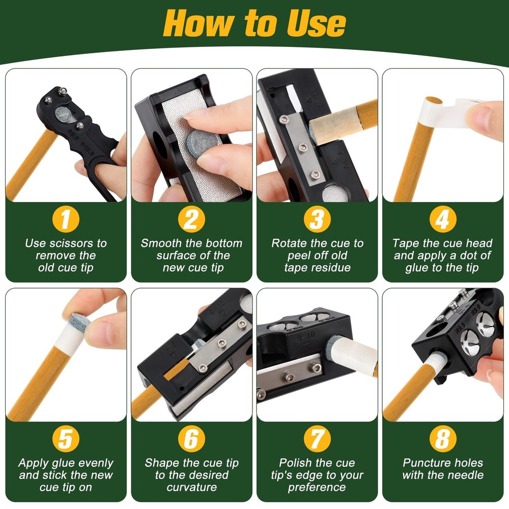 Billiards Pool cue Tips Replacement kit, Professional Pool Cue Tip Repair Kit...