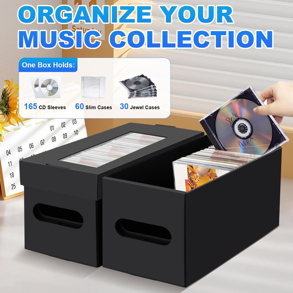 CD Storage Boxes4 Pack CD Case StorageCardboard CD Case Holder with LidHolds ...