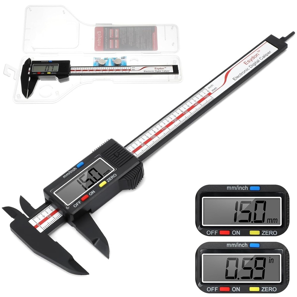 Precision 6 Inch Digital Caliper - Auto-Off, LCD & Protective Plastic Case
