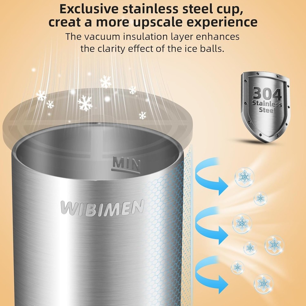 Clear Ice Cube Maker - 2.5" Ball - Stainless Steel Clear Ice Maker - Compact ...