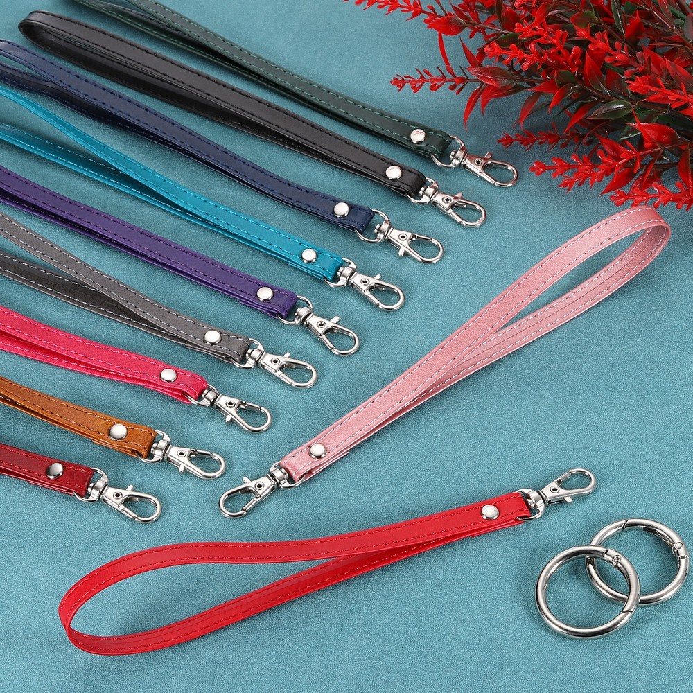 2 Pcs Wristlet Strap, PU Keychain Hand Strap with Circle Ring, Cyan