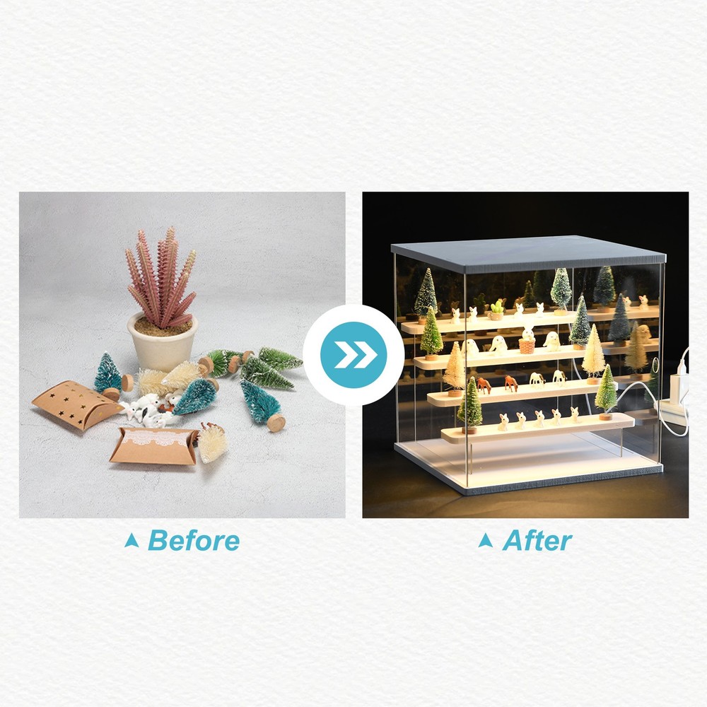 Clear Acrylic Display Case with LED Light 1 Tier Dustproof Showcase Cube Storage