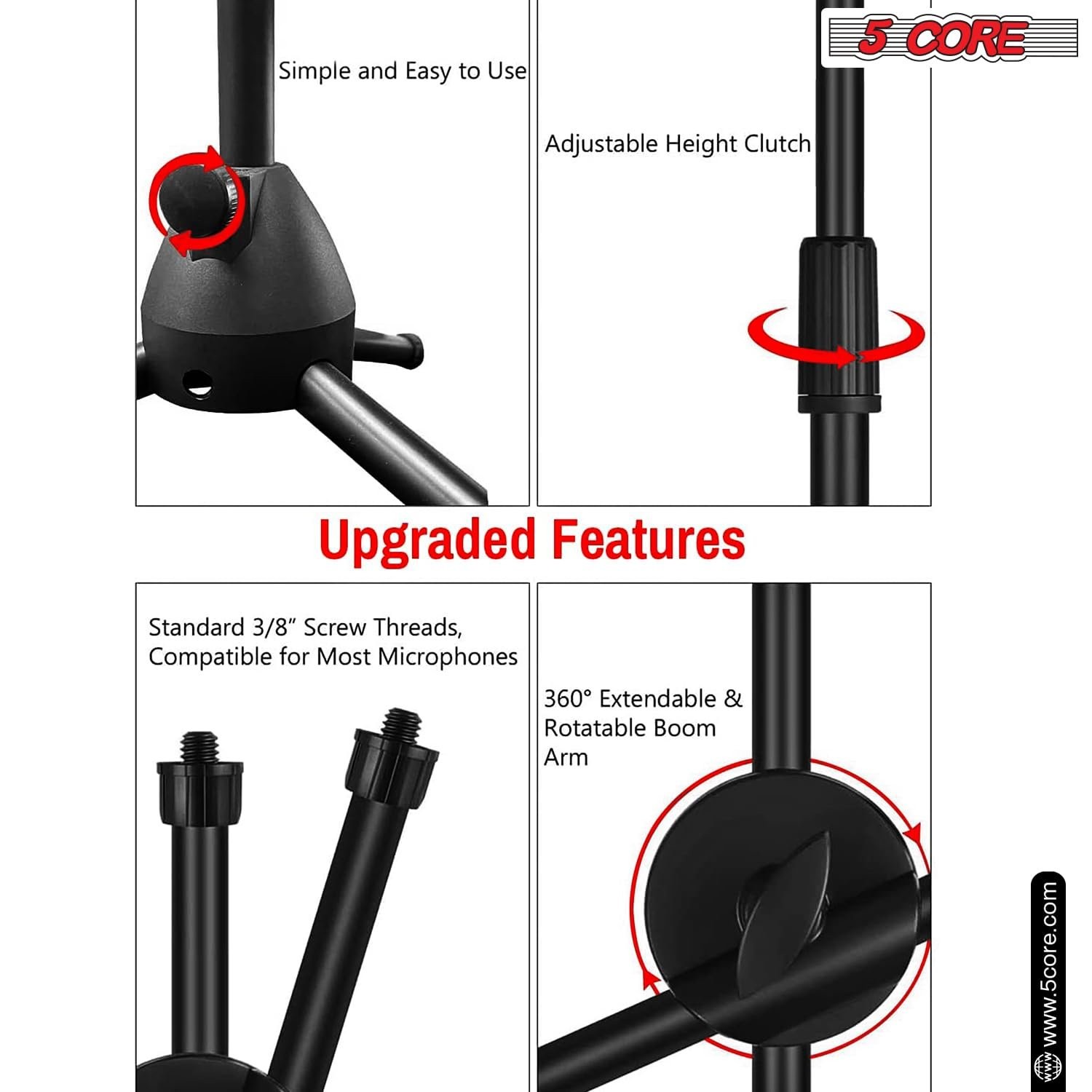 Black 5Core Tripod Mic Stand Adjustable Heavy Duty