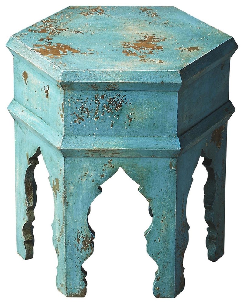 Beaumont Lane Modern Transitional Solid Wood Bunching Table in Blue