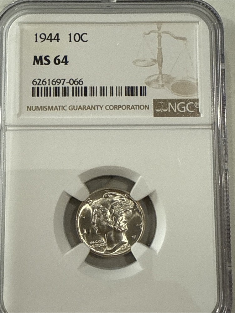 1944 MS64 Mercury Silver Dime - MS 64 NGC Beautiful Example
