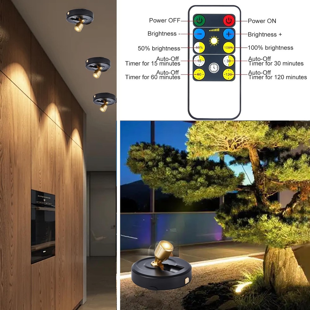 2 Pack Wireless LED Spotlight Battery Powered Picture Lights with Remote Control