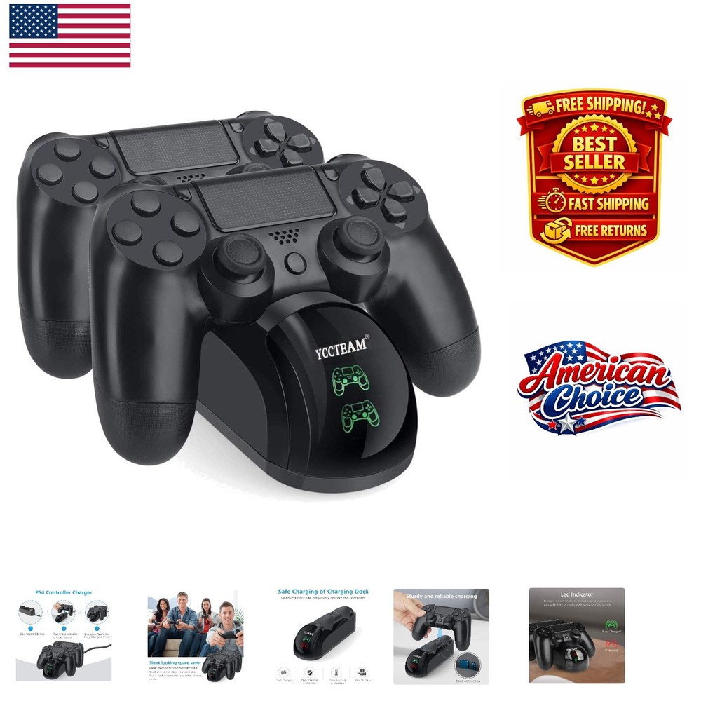 Efficient Dual Charger for PS4 Controllers - Fast Charging with Indicator Lights
