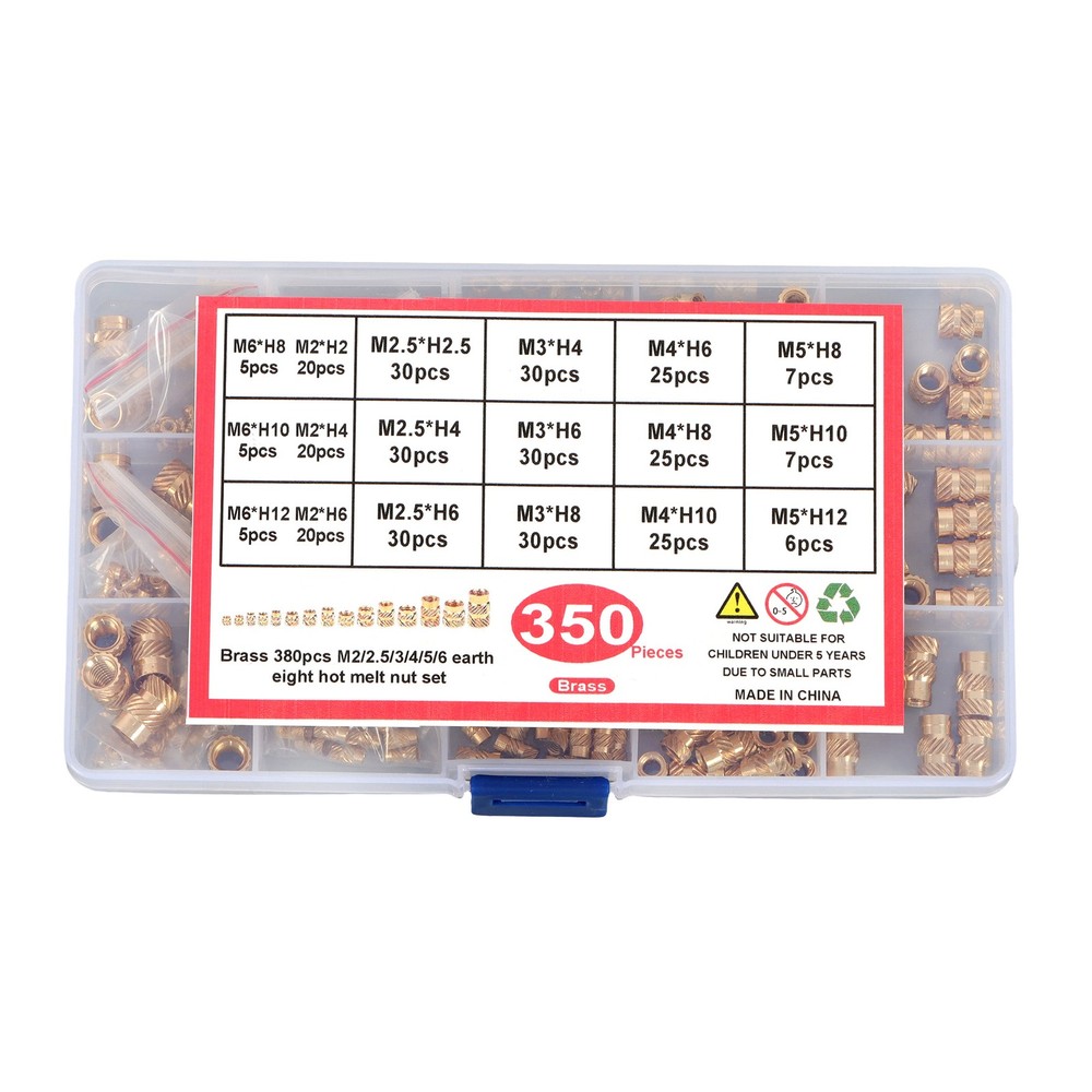 M2 M2.5 M3 - M5 M6 Threaded Inserts, 350Pcs Female Thread Knurled Nuts Kit