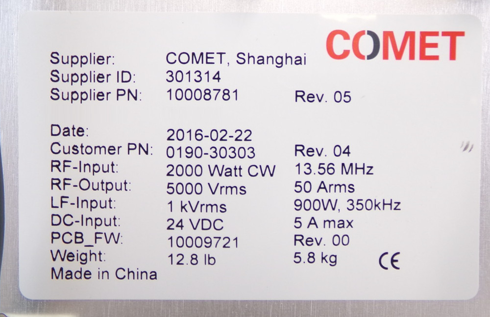 Comet Technologies 10008781 RF Match AMAT Applied Materials 0190-30303 Working