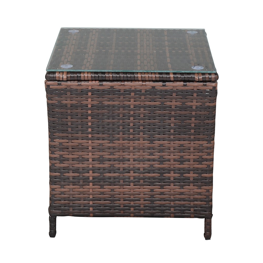 Glass Surface Brown Gradient Iron Frame Rattan Side Table,free ship