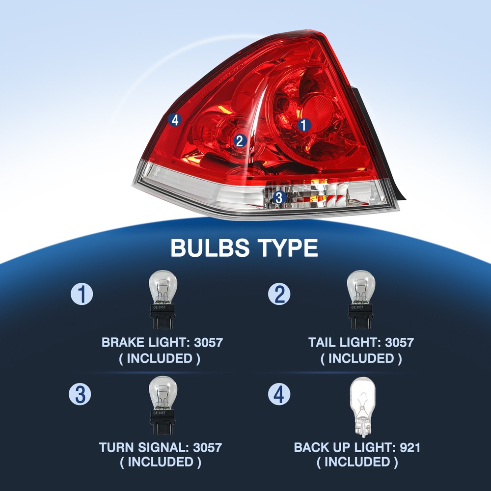 For 2006-2013 Chevy Impala Red Tail Lights Stop Brake Lamps Replacement 06-13