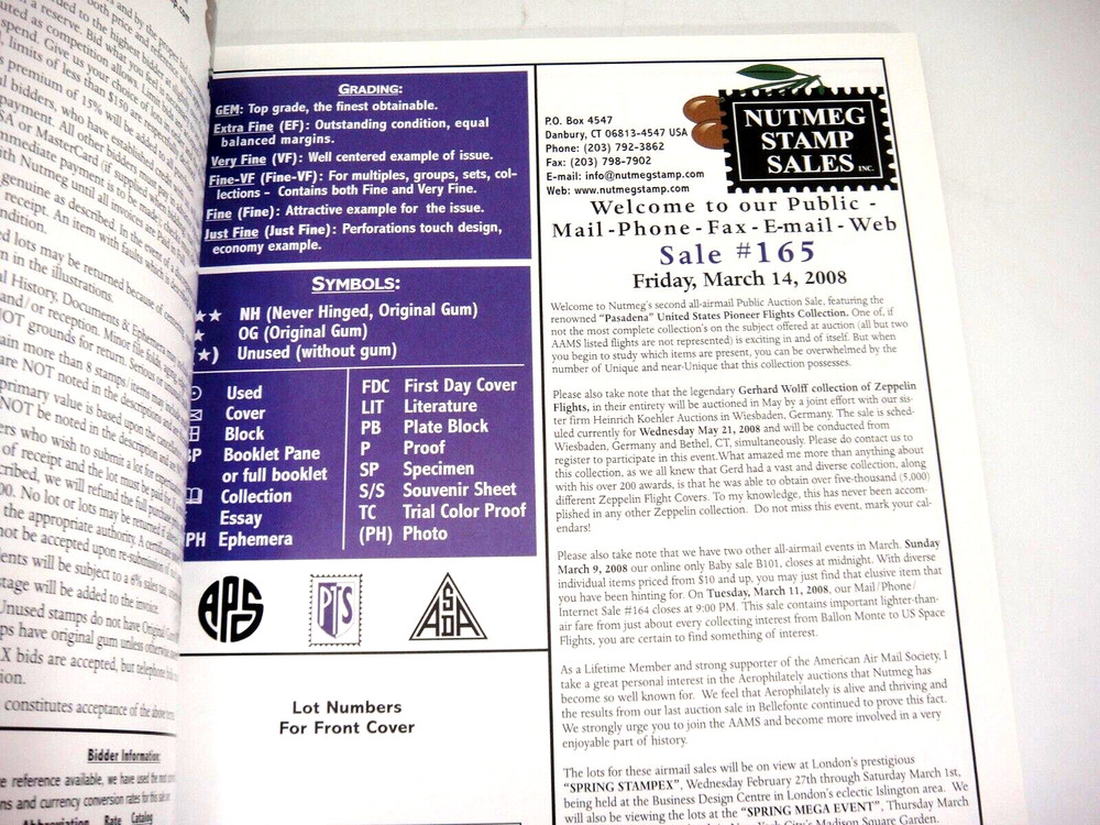 Nutmeg Stamp Auction Catalog 2008 Aerophilately US Airmail Flights