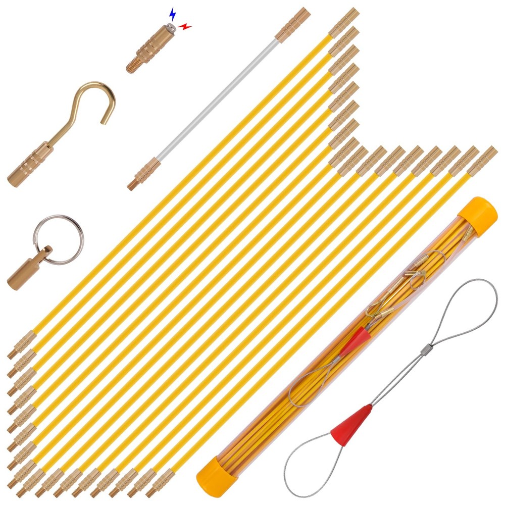 22FT Fiberglass Electrical Wire Pulling Kit with Attachments and Case