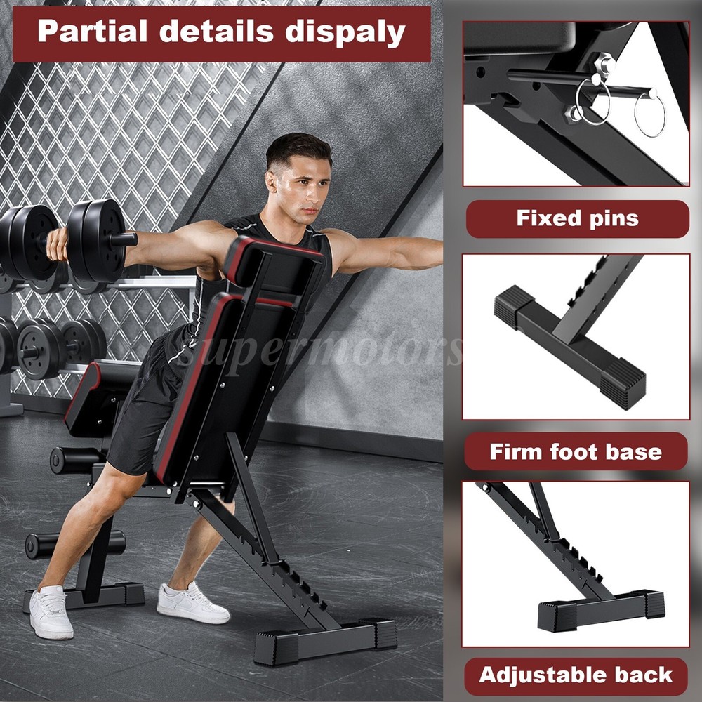 Adjustable Foldable Exercise Weight Bench Workout Bench Gym w/Resistance Bands