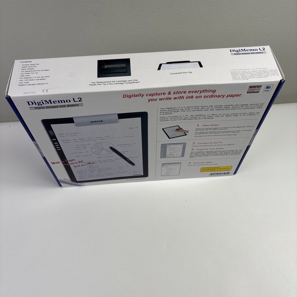 ACECAD DigiMemo L2 Letter Size Digital Notepad /w Pen Manual Software