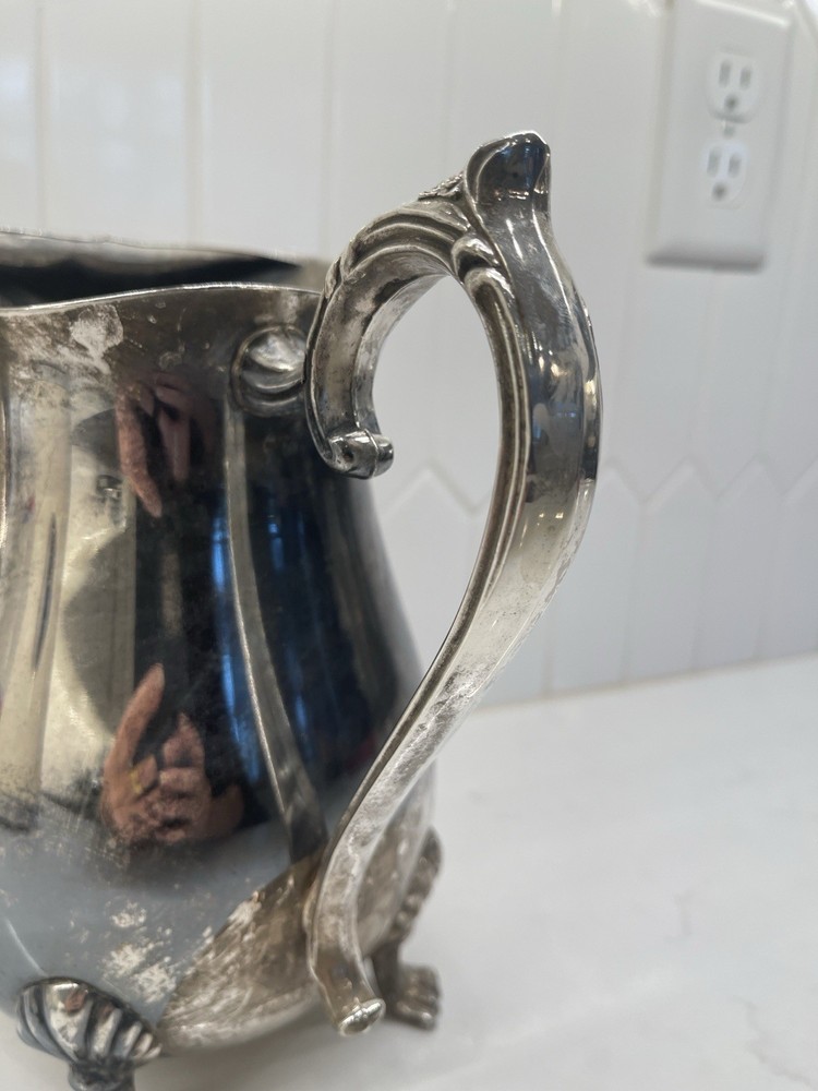 Vintage Leonard Silverplate Pitcher with Claw Feet | Scroll Handle | Barware