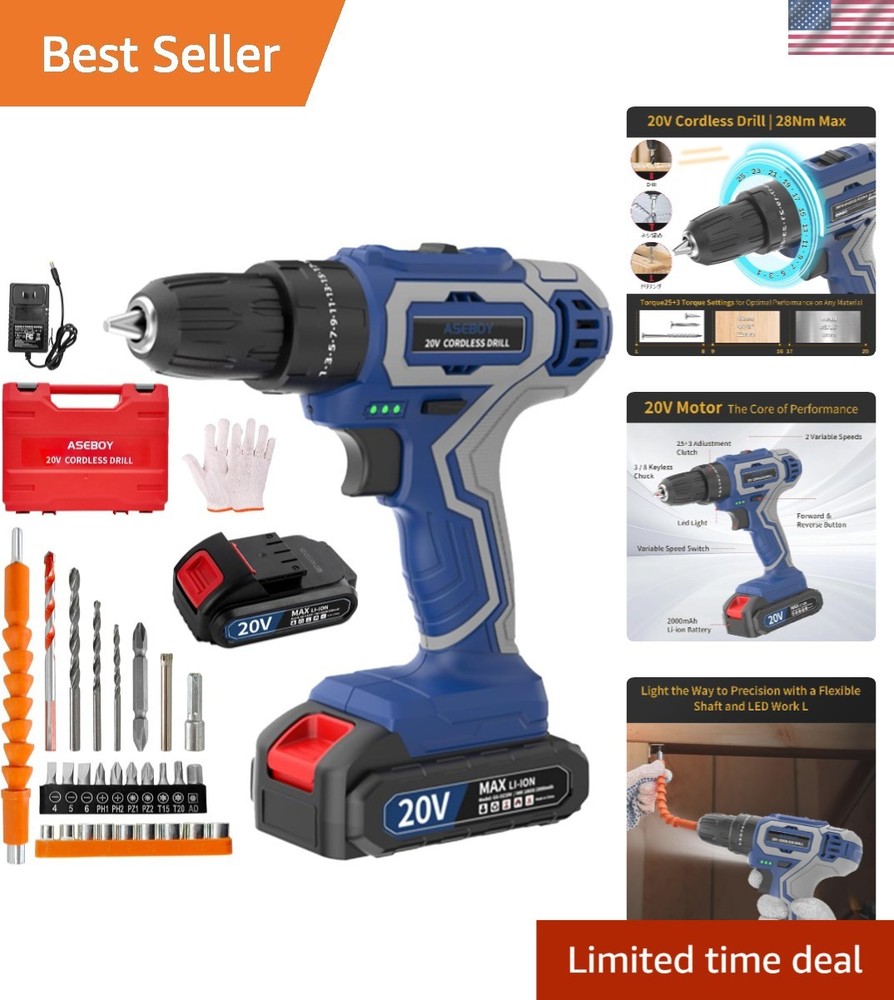 20V Cordless Drill with LED Light & Variable Speed - Ultimate DIY Tool Kit