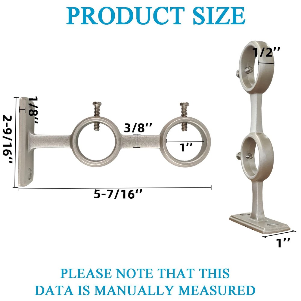 Kowibcl Curtain Rod Bracket, 3Pcs Double Holder, Silver