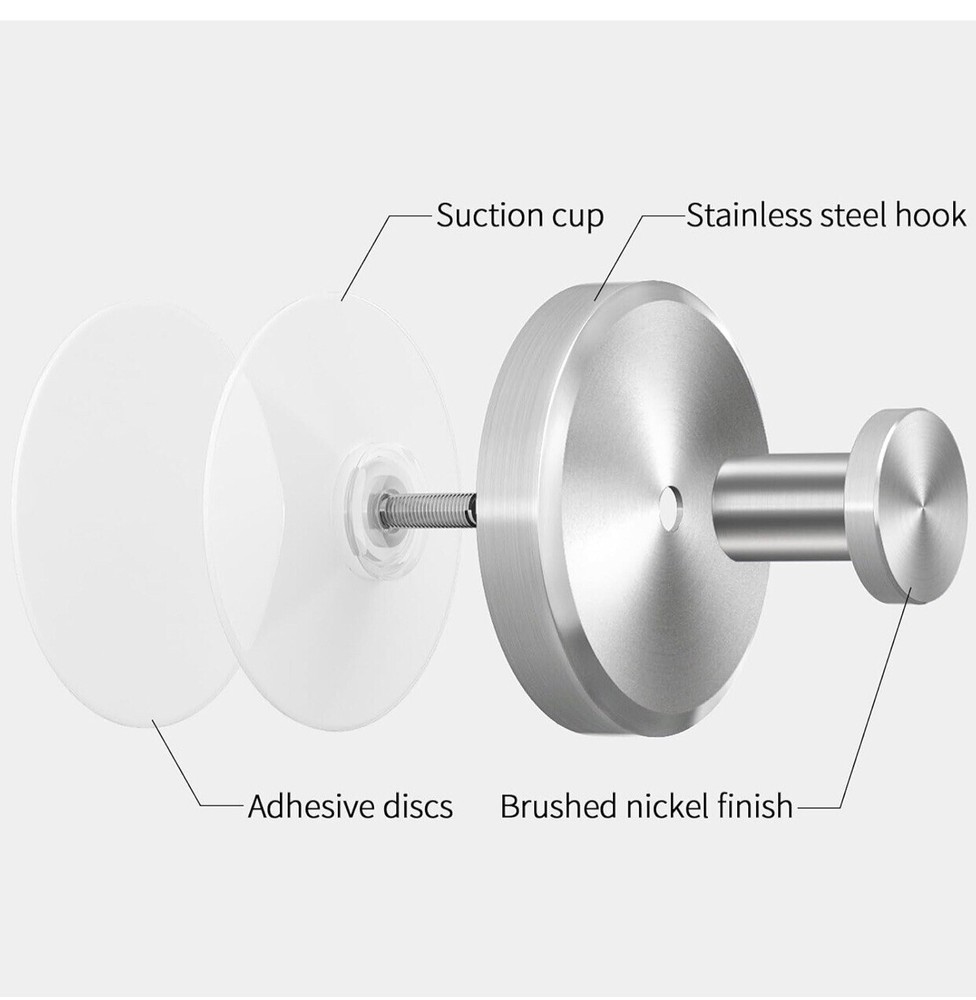 Suction Cup Hooks Brushed Nickel, 2 Pack