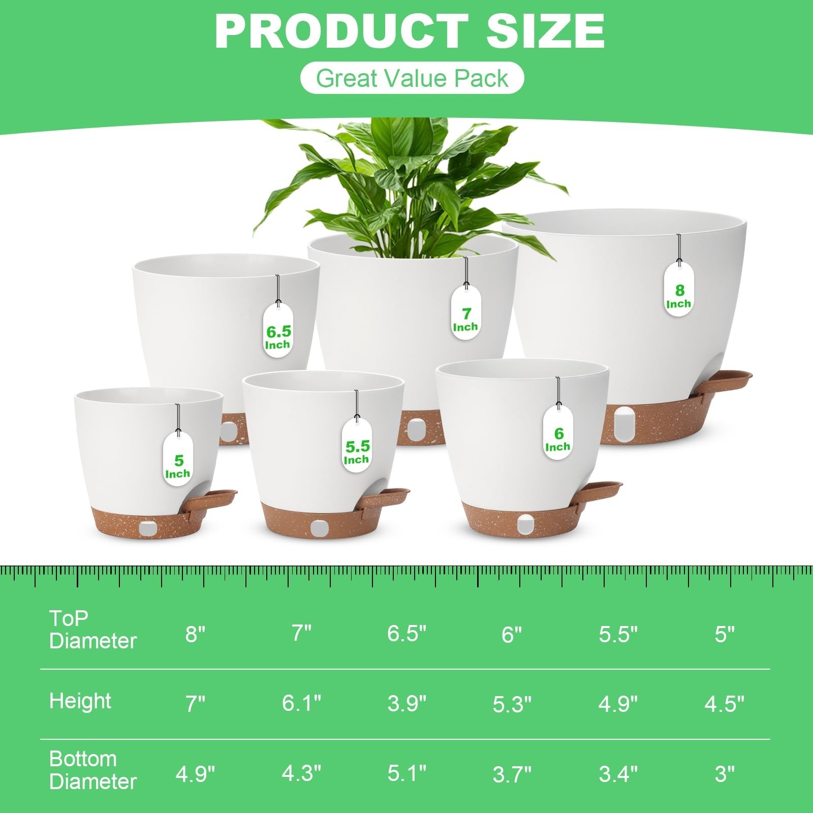 Self Watering Planter with Visual Water Level, 6Pack Small Plastic Pot Set wi...