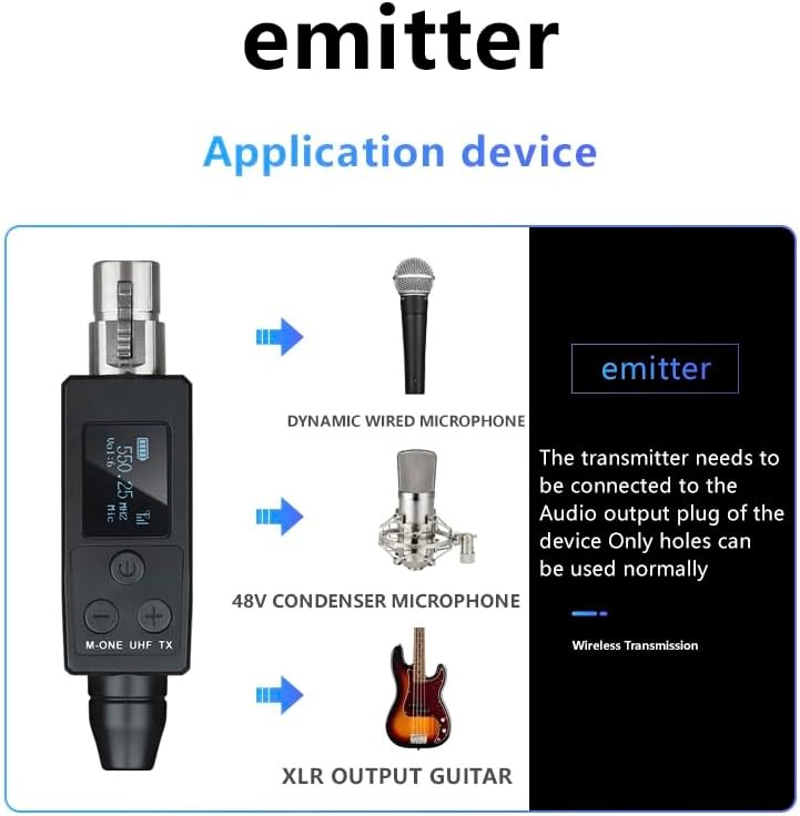 UHF Wireless XLR Transmitter and Receiver Plug-On Wireless Microphone System for