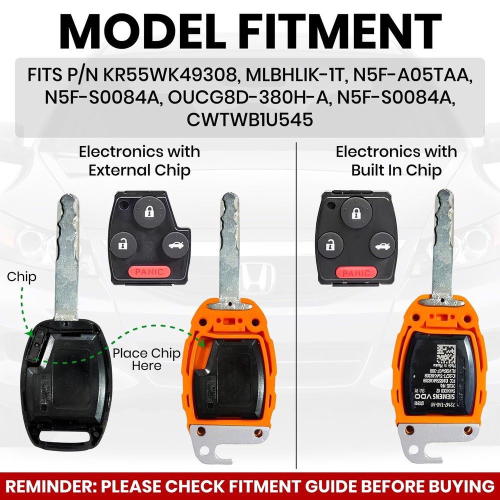 Key Fob Shell for Honda 4 Button Crack Resistant Case Black Enhanced Longevity