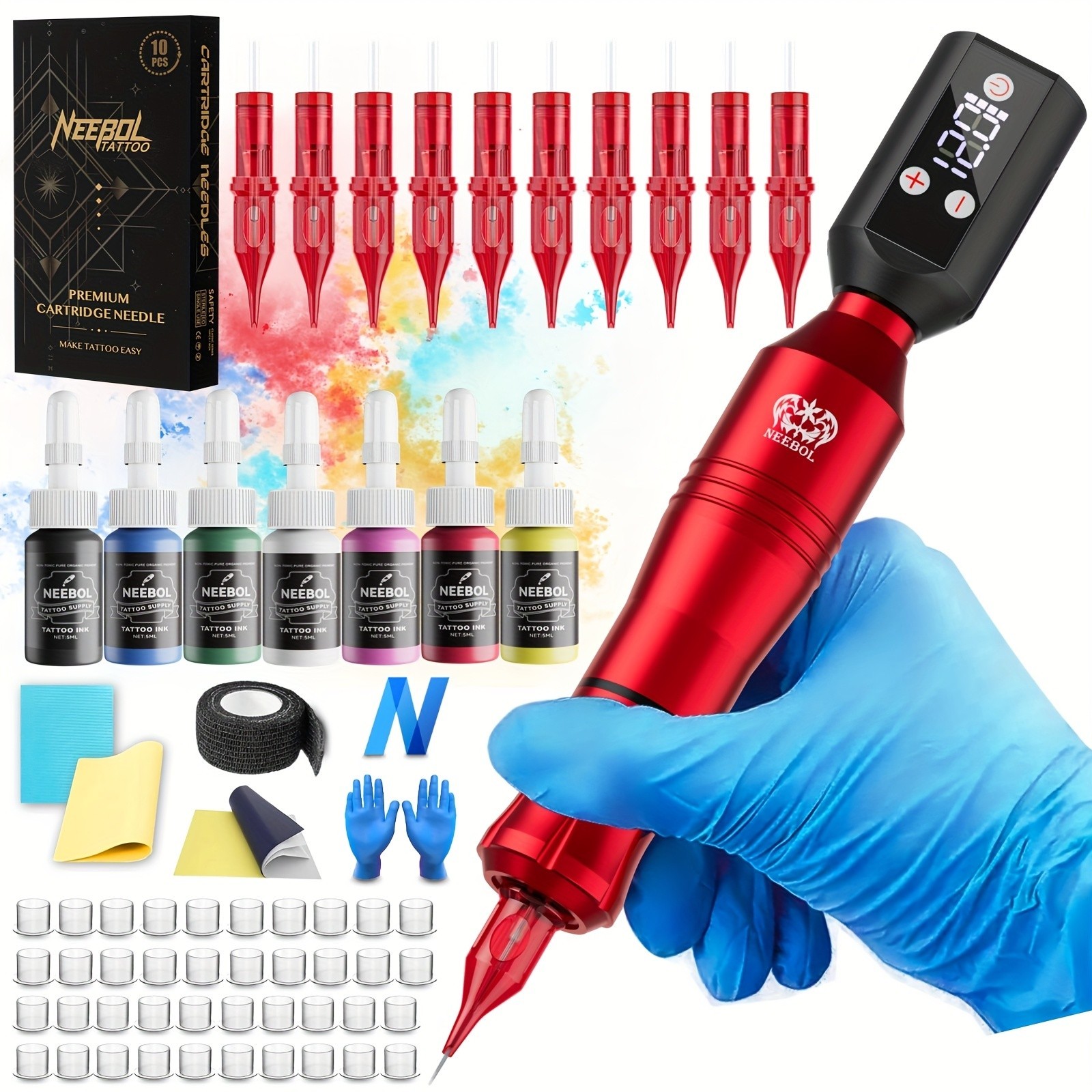 Wireless Tattoo Kit Complete for Beginners Pen Machine with Power Supply Needles