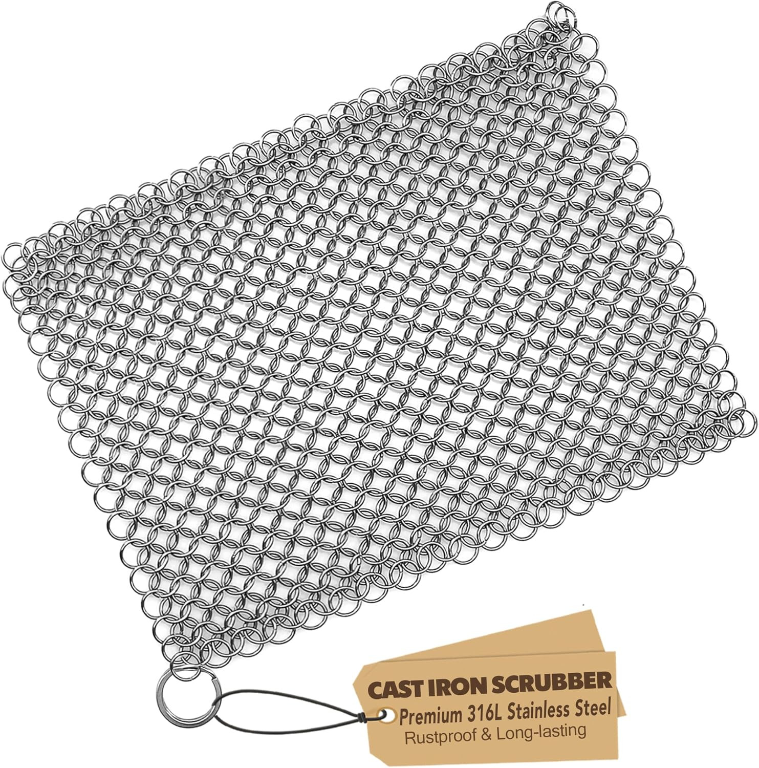 316L Stainless Steel Chainmail Scrubber 8x6 Cast Iron Pan Cleaner Rustproof