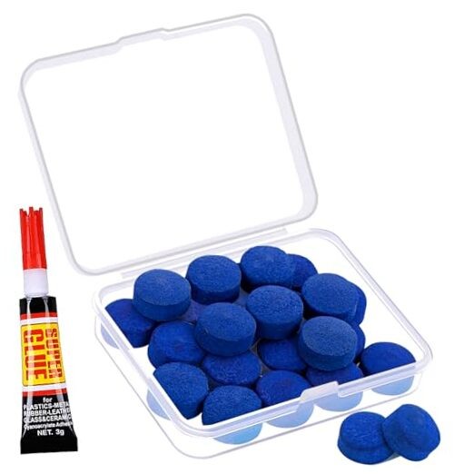 Billiard Pool Cue Tips - Pool Cue Stick Tips Replacement 13MM with Glue Blue