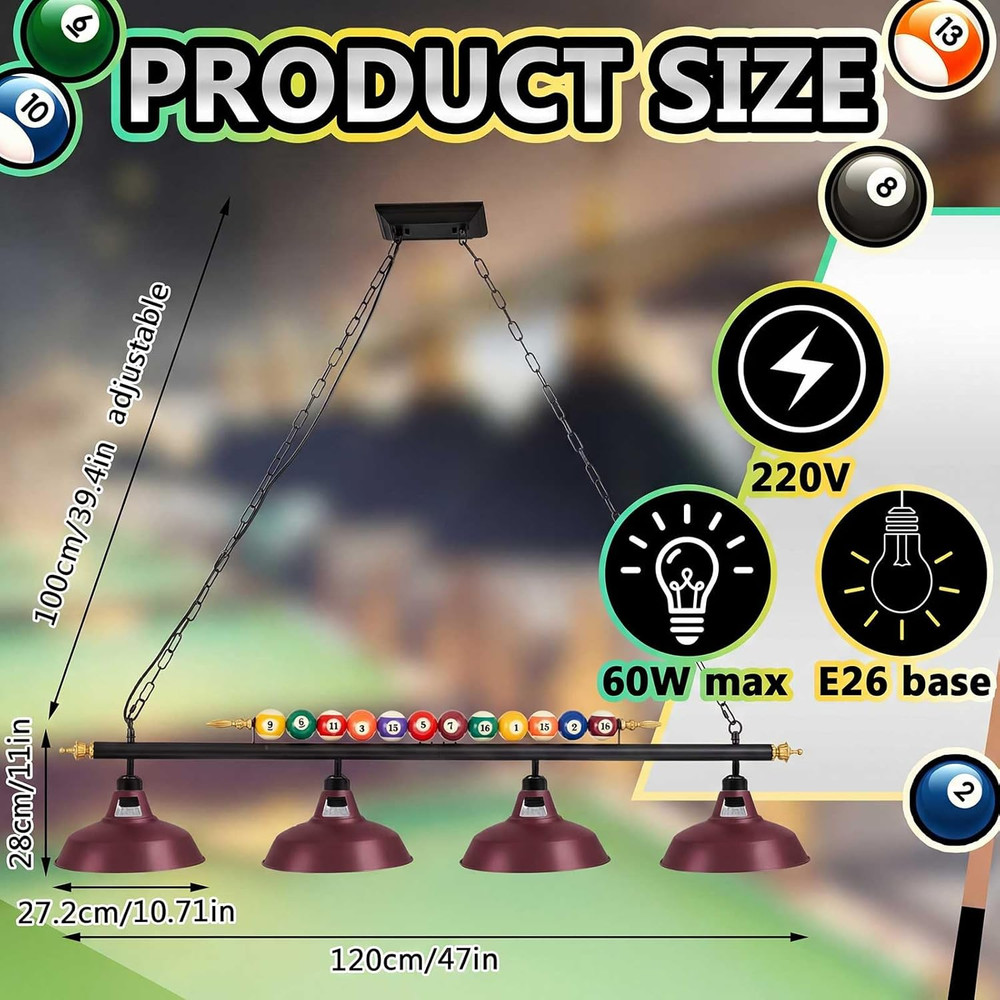 Adjustable Pool Table Lights for 7'-8' Billiard Light Hanging Pool Table Fixture