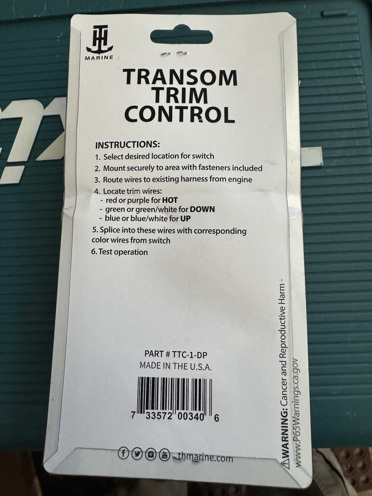 T-H Marine Transom Trim Control Push Button Trim Switch