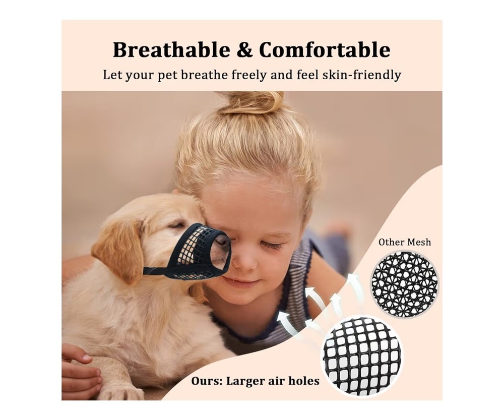 Dog Muzzle Soft Mesh Breathable for Small Medium Large Dogs, Biting Chewing G...