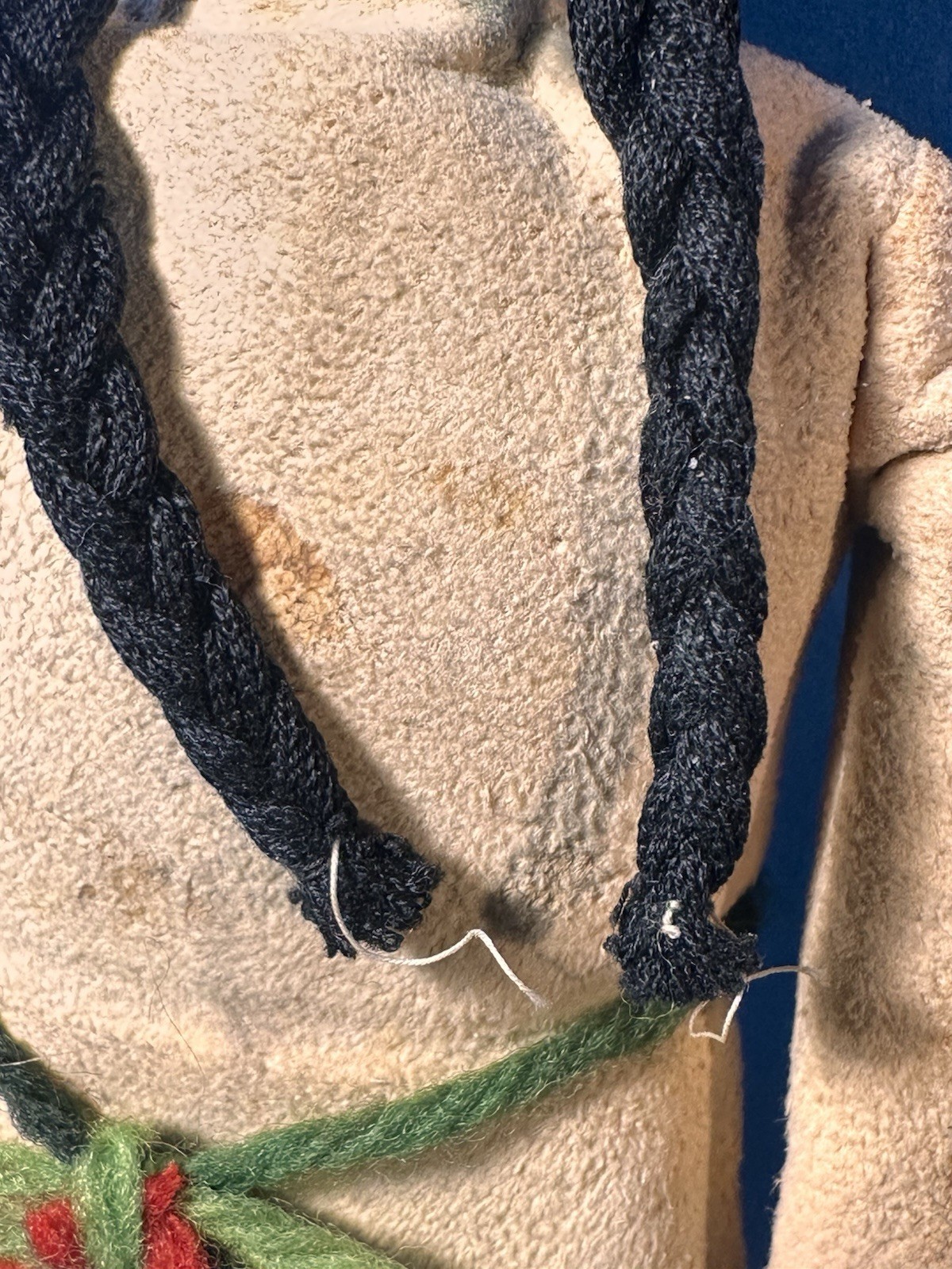 RARE 19th Century Antique Native Plain’s Indian Fringe Beaded Hide Doll Ink Face