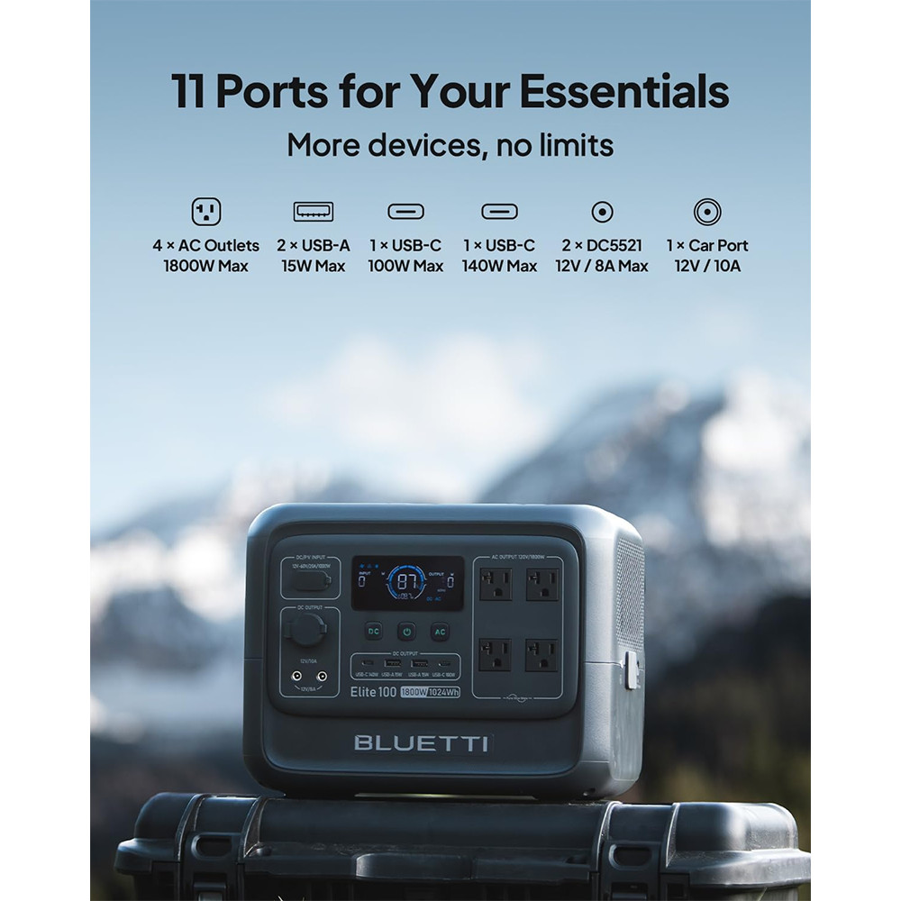 BLUETTI Elite 100 V2 1024Wh 1800W Portable Power Station for Road Trip Backup