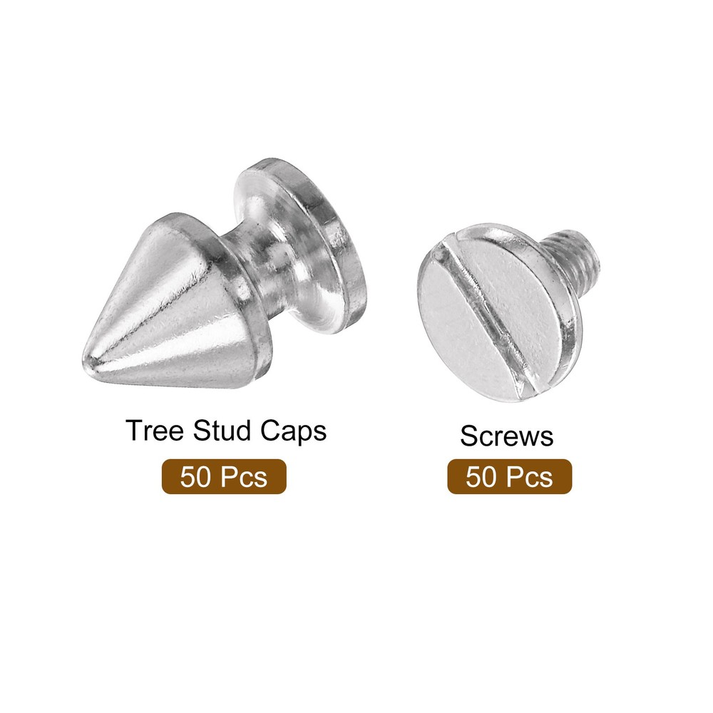 50Sets Cone Spike Stud Rivet,12mm Tree Studs and Spikes Silver