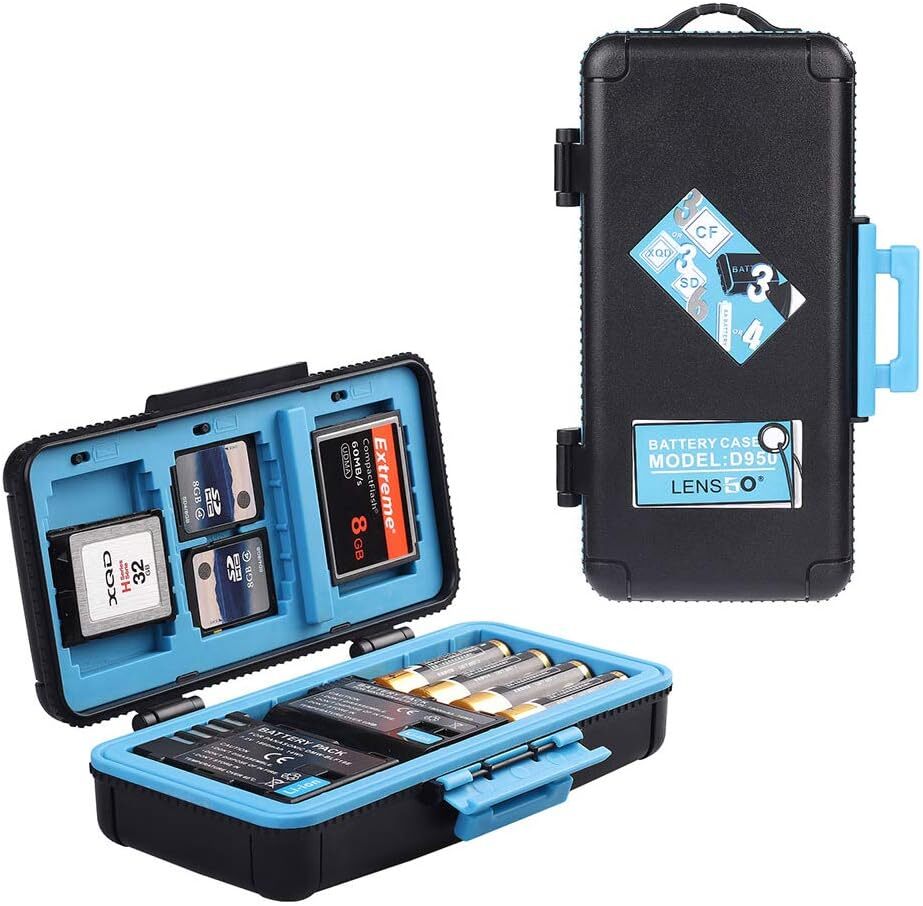 LENSGO Camera Battery Memory Card Case, Hard Protector Case Blue