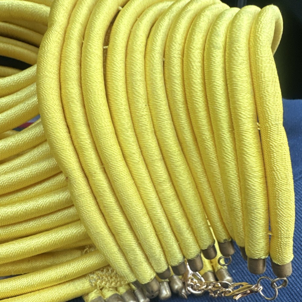 African Yellow Multi-Strand Statement Bib Necklace Adjustable Brass Hook