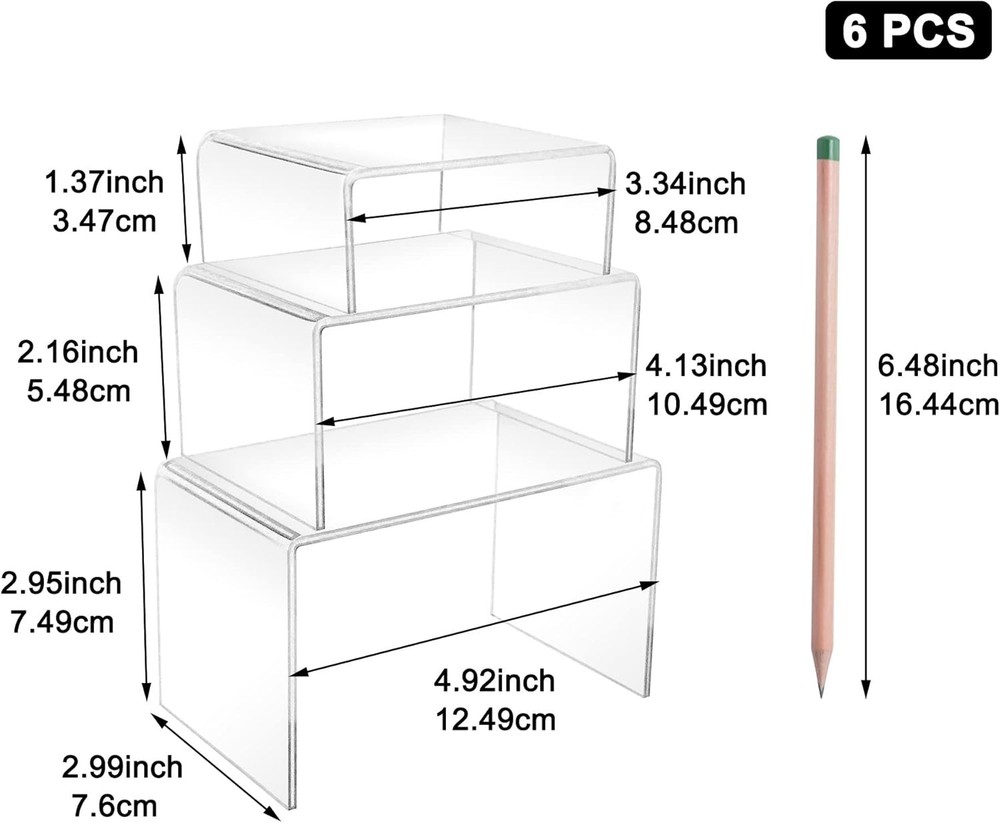 Elegant 2 Sets Clear Acrylic Display Risers in 3", 4", 5" Sizes - Multi-Purpose