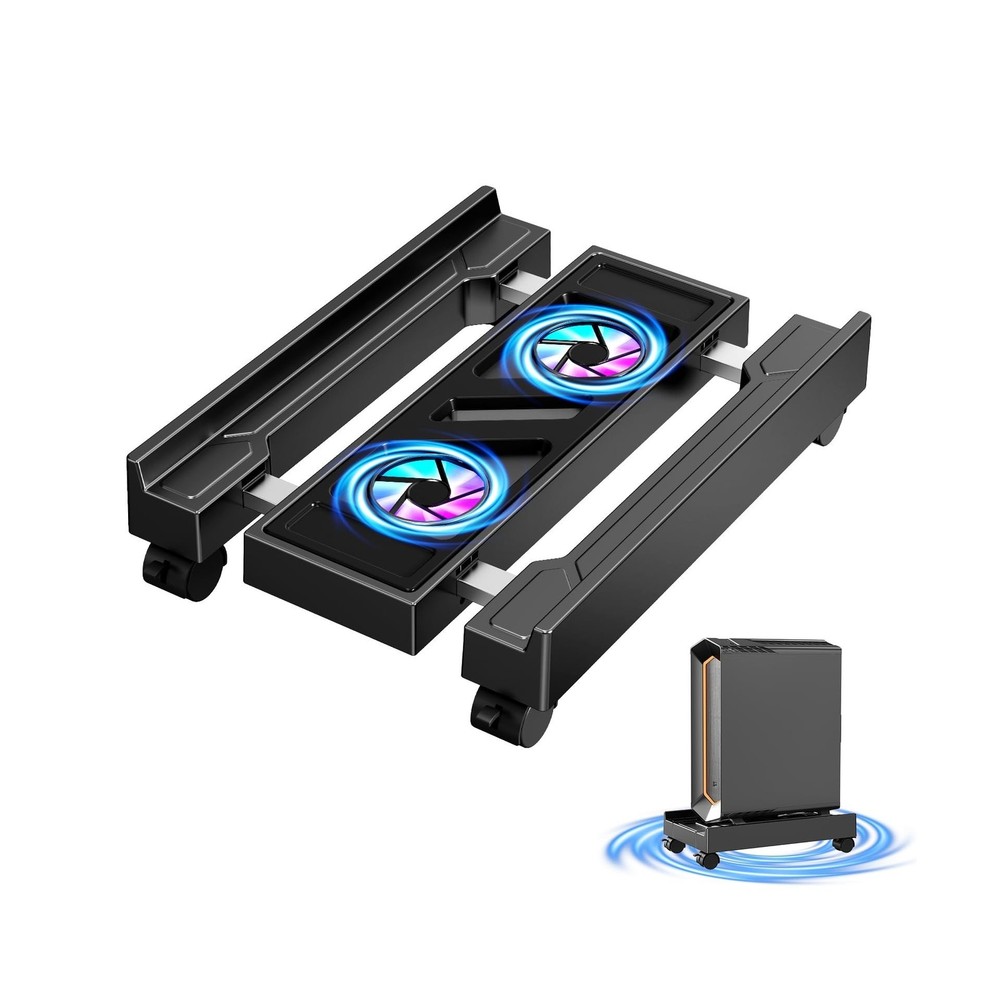 Adjustable Computer Tower Stand with Cooling Fan, Mobile CPU Holder with 4 Ro...