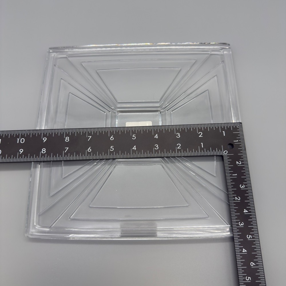 Square Clear Glass Decorative Dish With Geometric Design
