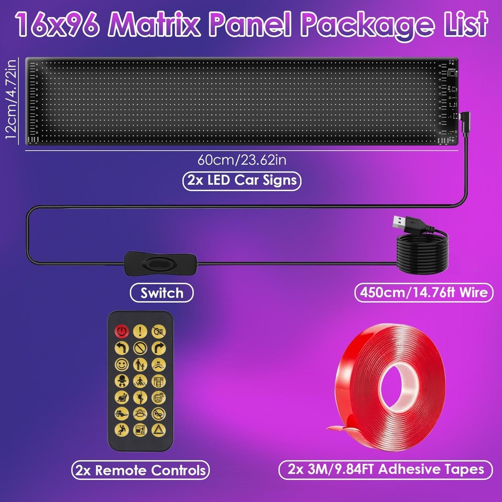 2Pack 16x96 Matrix Devil Eyes Lights f/ Car Ultra-thin Programmable LED