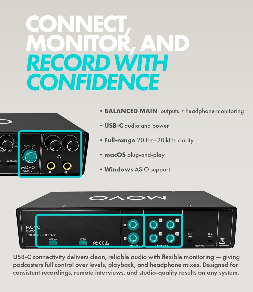 Movo UMX-2 4-Channel USB/USB-C Audio Interface