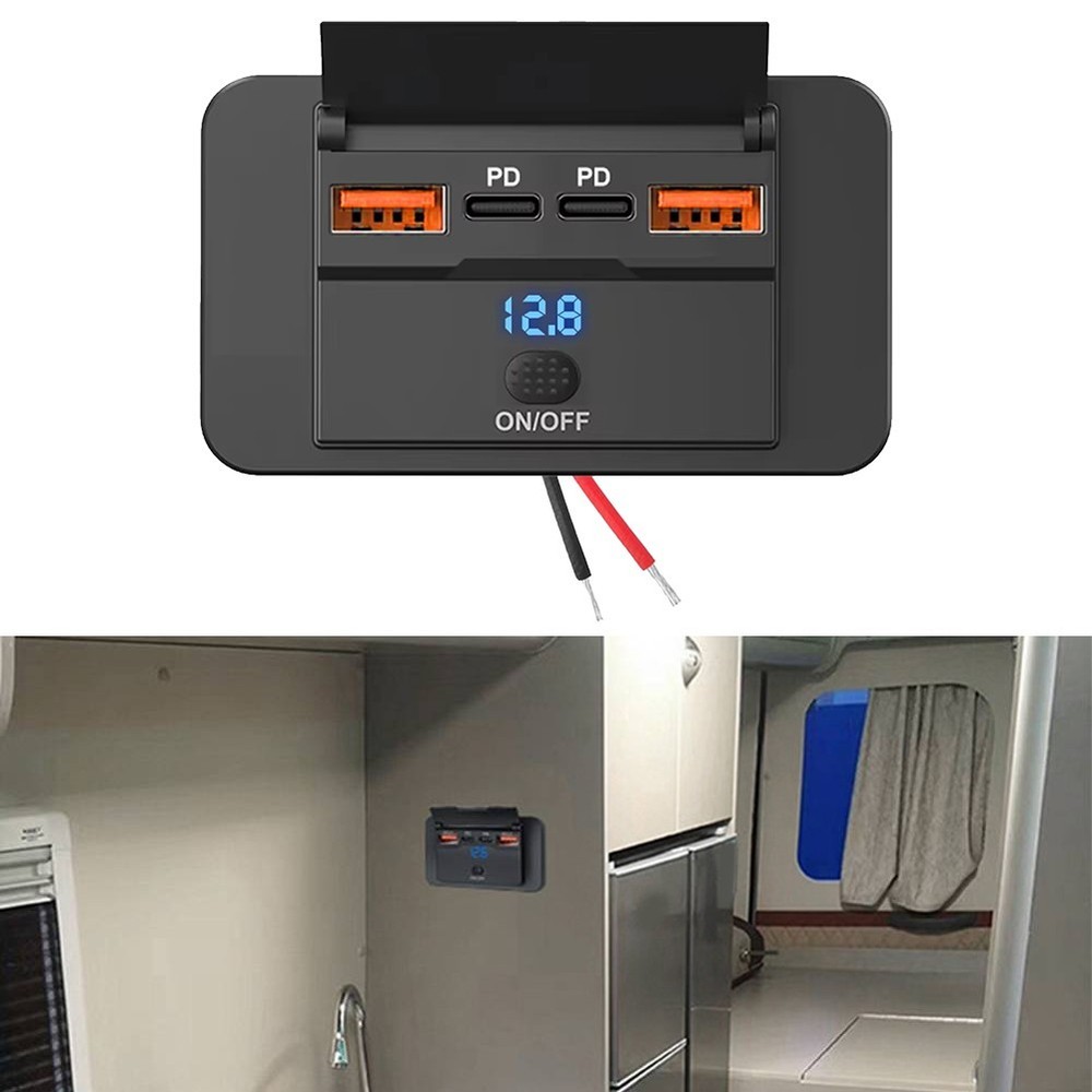 Four Port USB Outlet Designed for Vehicles Supporting Quick Charge Technology