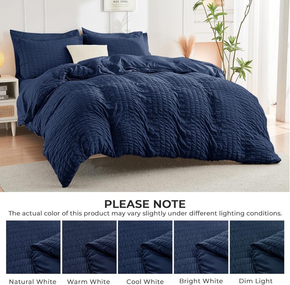 Deep-Pocket Navy Blue Queen Comforter Set - 7 Pieces, Wrinkle Resistant Design