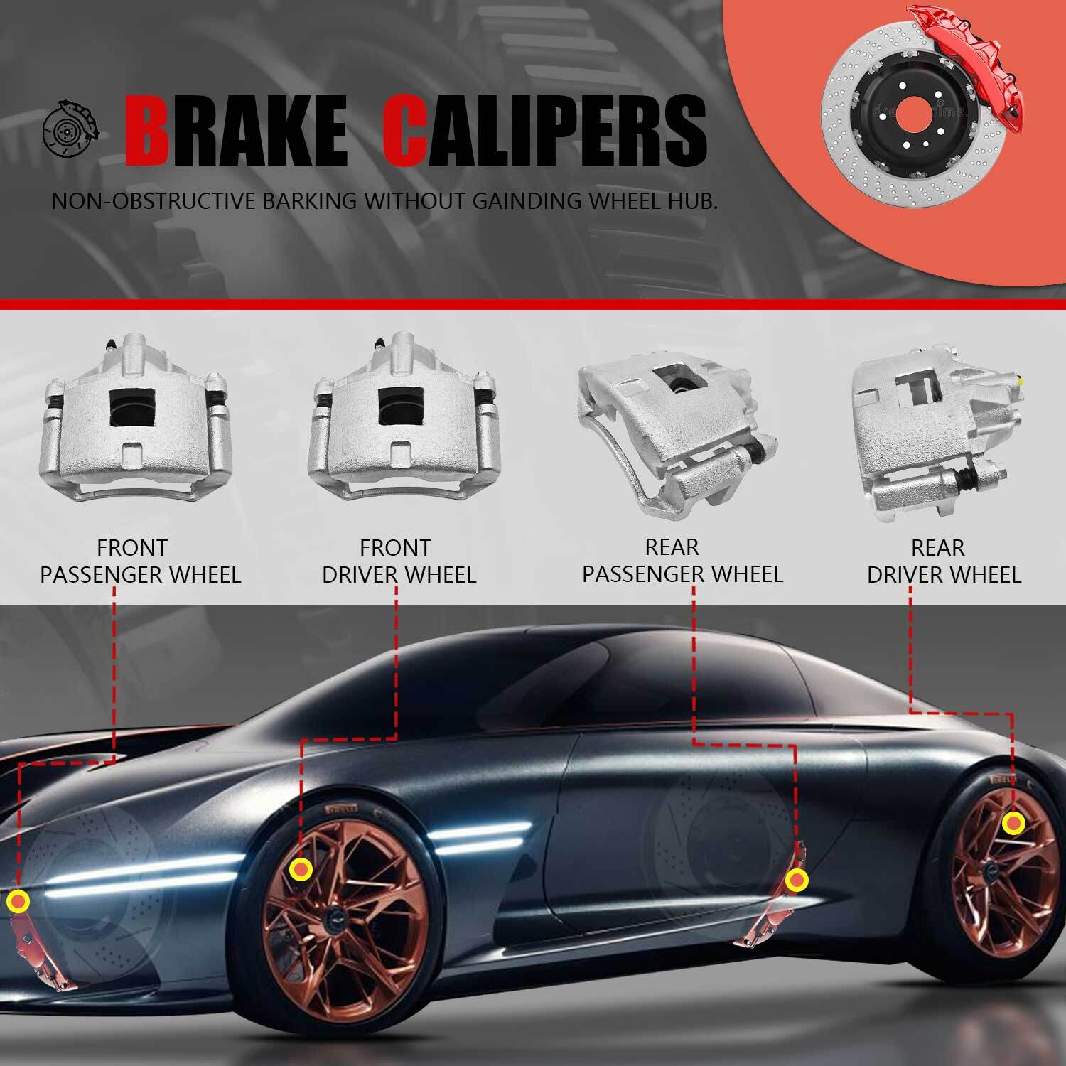 Rear Brake Calipers w/ Bracket Pair 2 for Chevy Silverado 1500 Classic GMC Yukon