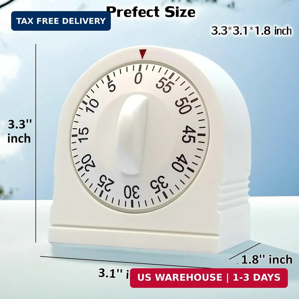 60 Minute Wind Up Timer, Visual Mechanical Timer with Loud Alarm, Manual Countdo
