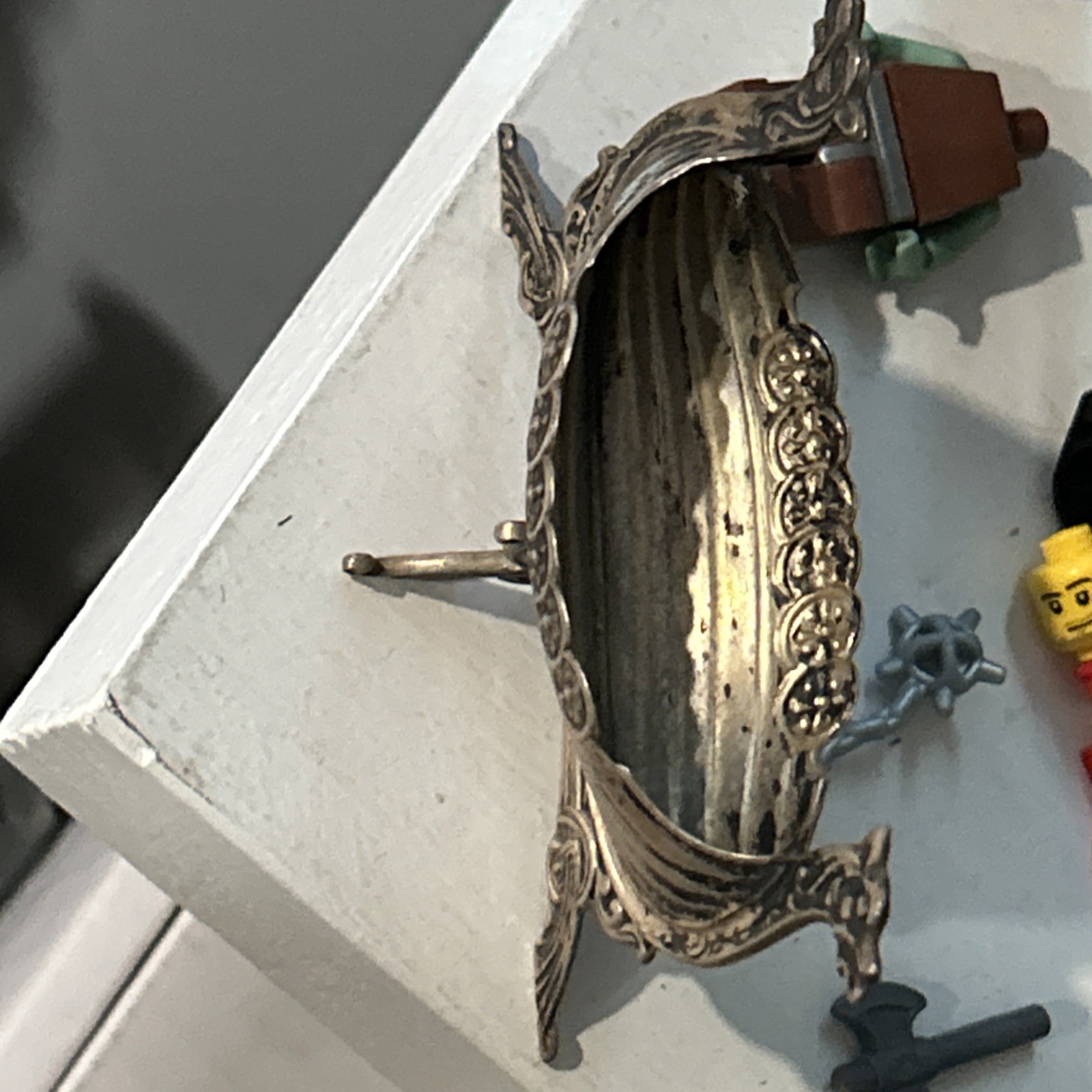 Vtg STERLING SILVER Norwegian Norge VIKING SHIP Open SALT CELLAR