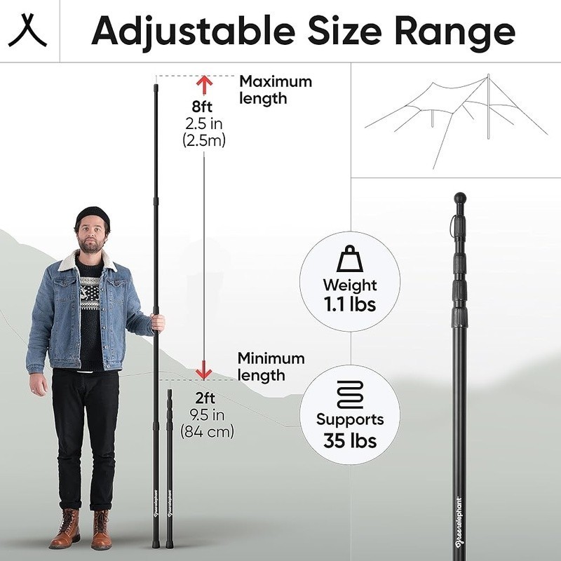 Telescoping Tarp Poles Adjustable Tent Support Lightweight Collapse-Proof Set US